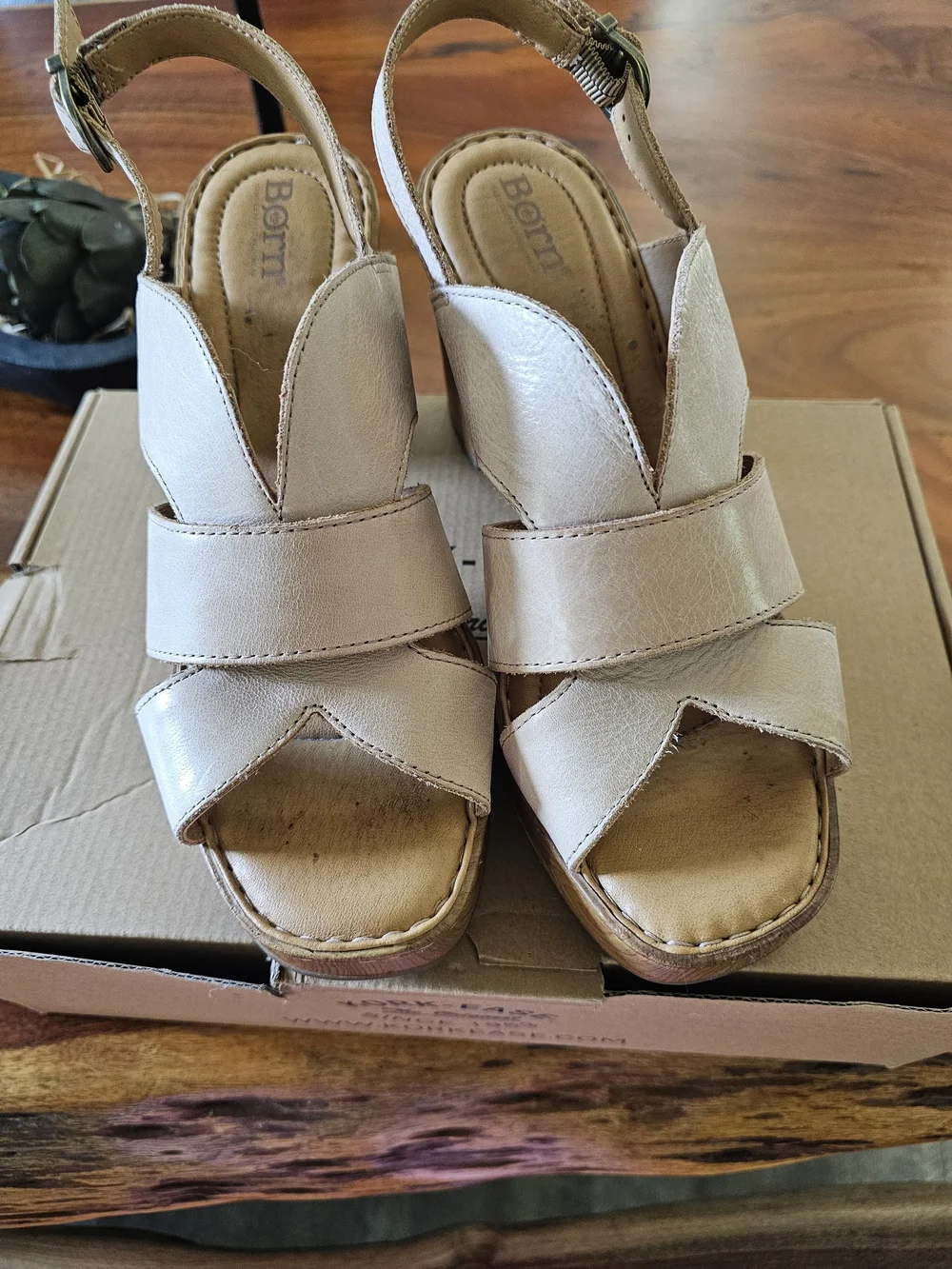 Born Women's Nude Leather Wedge Sandals